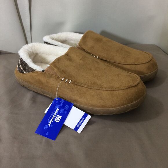 NEW Newdenber Men's Fleece Lined Slippers Brown Faux Suede Size 10 Slip-On - Picture 2 of 7